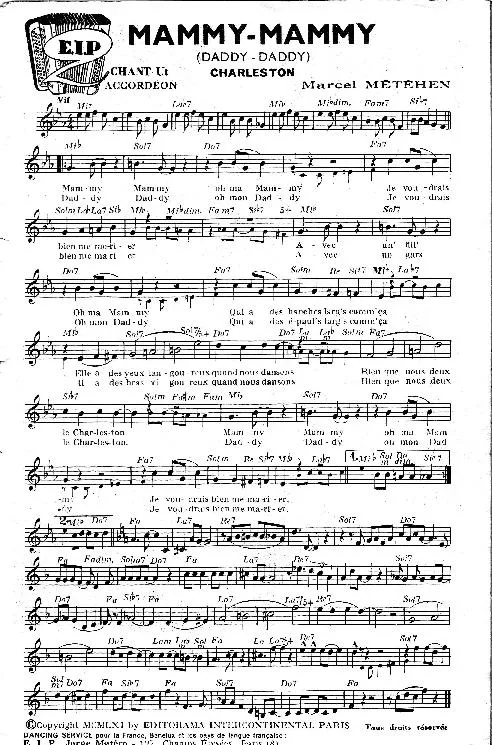 télécharger la partition d'accordéon Mammy Mammy (Daddy Daddy) (Charleston) au format PDF
