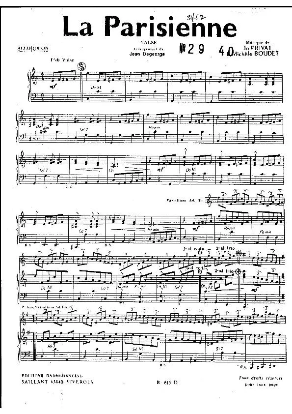 télécharger la partition d'accordéon La Parisienne (Arrangement Jean Degeorge) (Valse) au format PDF