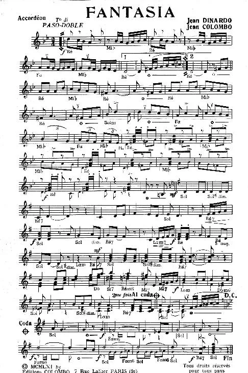 télécharger la partition d'accordéon Fantasia (Paso Doble) au format PDF