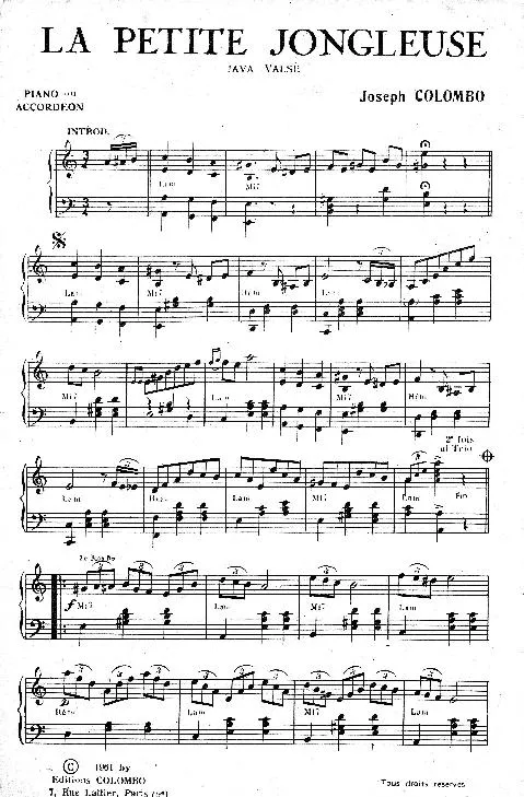 télécharger la partition d'accordéon La petite jongleuse (Java Valse) au format PDF