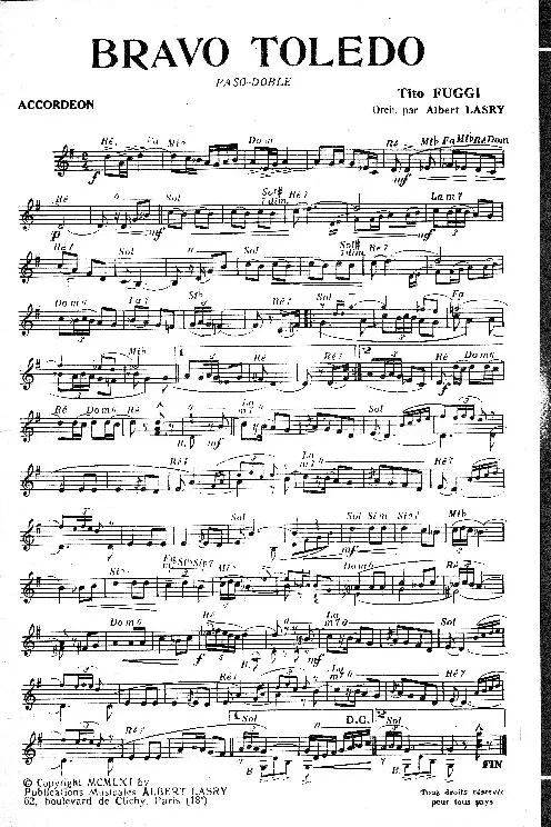 télécharger la partition d'accordéon Bravo Toledo (Orchestration : Albert Lasry) (Paso Doble) au format PDF
