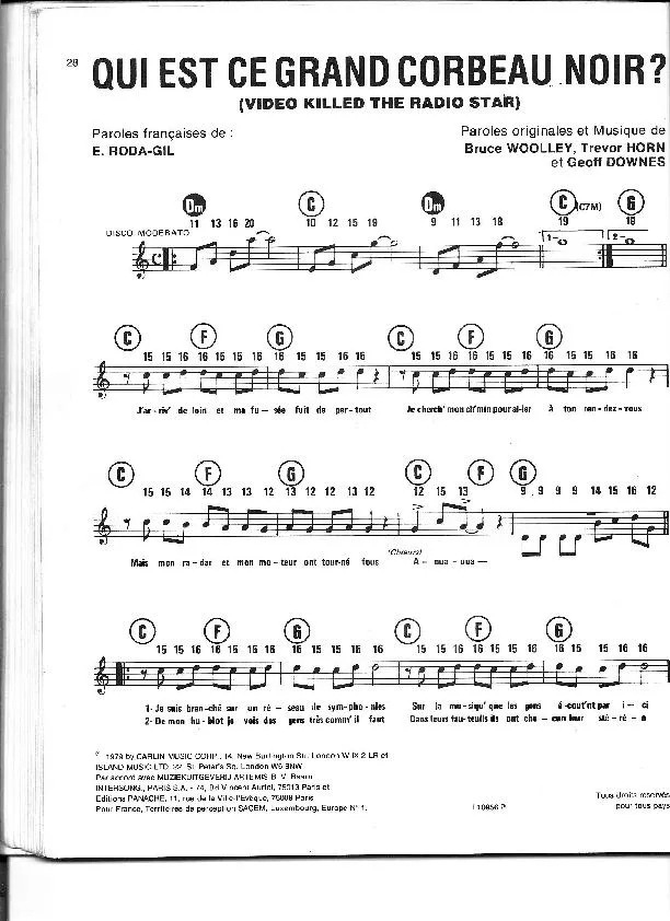 télécharger la partition d'accordéon Qui est ce grand corbeau noir (Video killed the radio star) (Disco) au format PDF