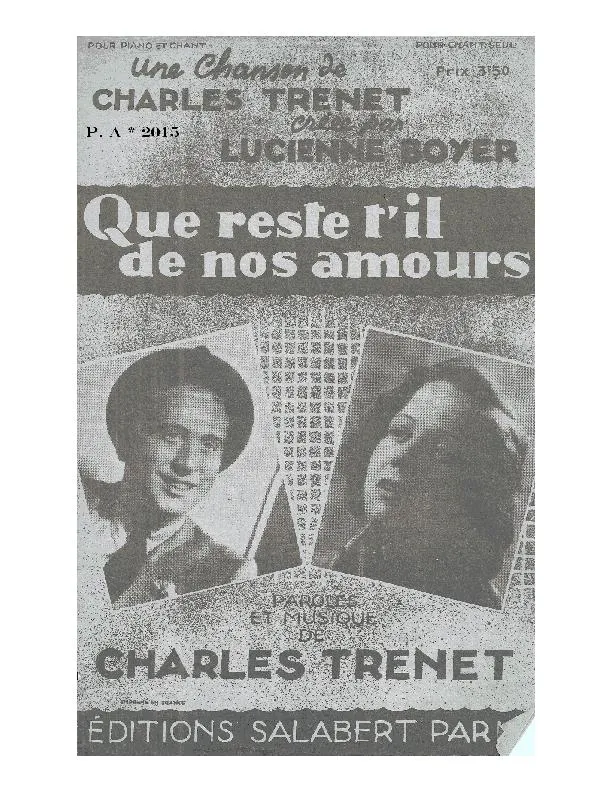 télécharger la partition d'accordéon Que reste t'il de nos amours au format PDF