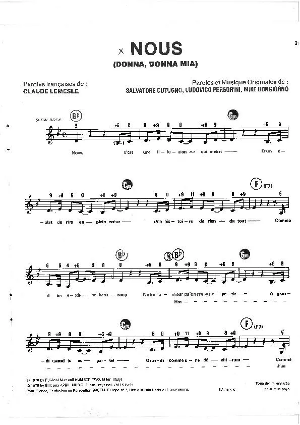 télécharger la partition d'accordéon Nous (Donna Donna Mia) (Slow Rock) au format PDF