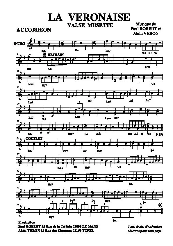 télécharger la partition d'accordéon La Véronaise (Valse Musette) au format PDF