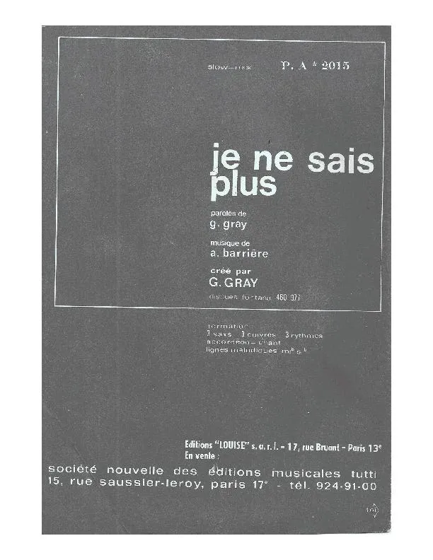 télécharger la partition d'accordéon Je ne sais plus (Slow Rock) au format PDF
