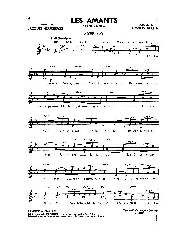 télécharger la partition d'accordéon Les amants (Slow Rock) au format PDF