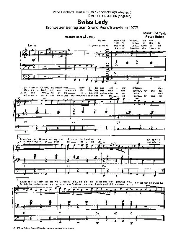 télécharger la partition d'accordéon Swiss Lady (Medium Beat) (Grand Prix d'Eurovision 1977) au format PDF