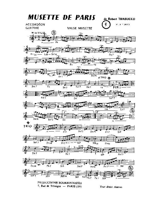 télécharger la partition d'accordéon Musette de Paris (Valse Musette) au format PDF
