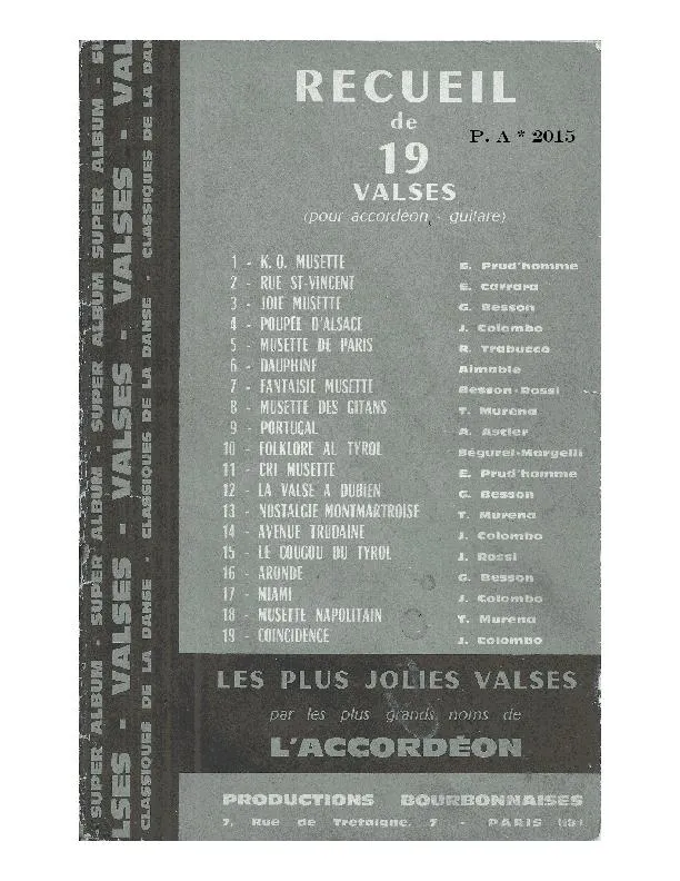 télécharger la partition d'accordéon Recueil de 19 Valses (Les plus jolies valses par les plus grands noms de l'accordéon) au format PDF