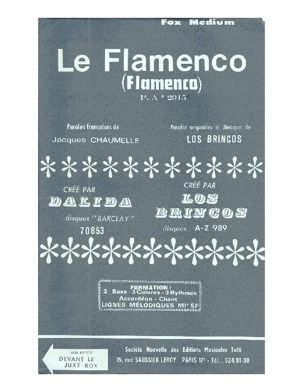 télécharger la partition d'accordéon Le Flamenco (Chant : Dalida) (Fox Flamenco) au format PDF