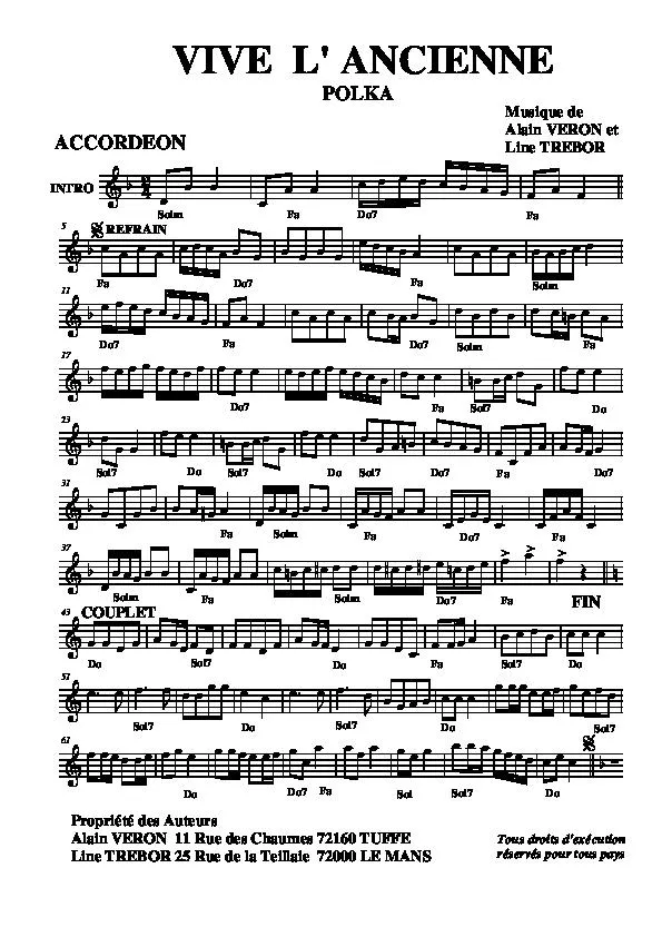 télécharger la partition d'accordéon Vive l'ancienne (Polka) au format PDF