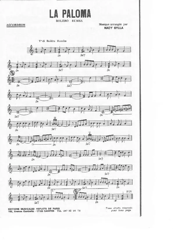 télécharger la partition d'accordéon La Paloma (Version Boléro Rumba) au format PDF
