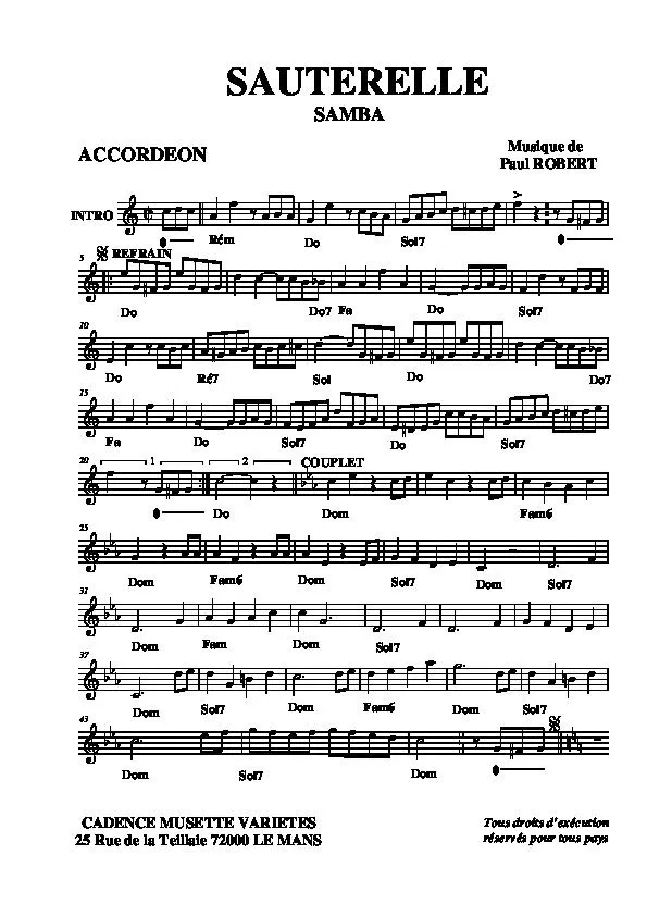 télécharger la partition d'accordéon Sauterelle (Samba) au format PDF
