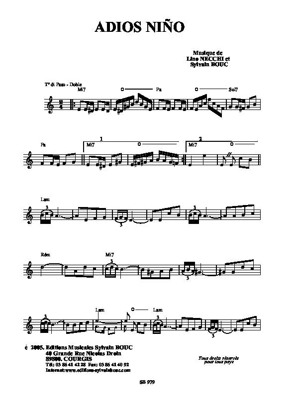 télécharger la partition d'accordéon Adios Niño (Paso Doble) au format PDF