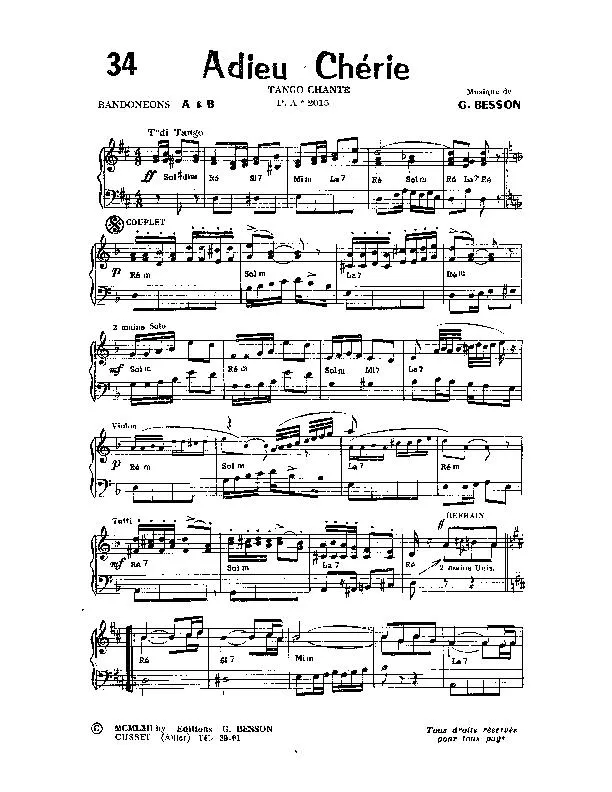 télécharger la partition d'accordéon Adieu Chérie (Tango) au format PDF