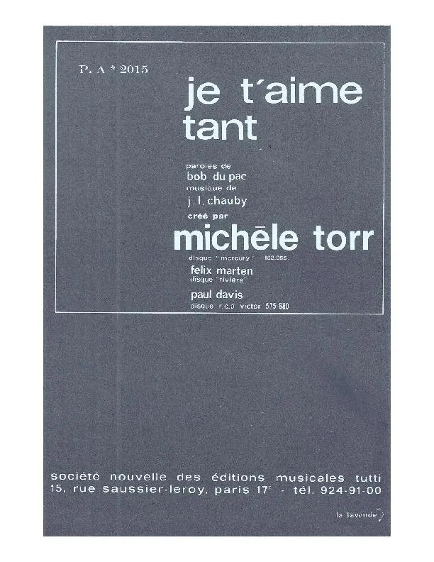 télécharger la partition d'accordéon Je t'aime tant (Chant : Michèle Torr) (Orchestration Complète) (Valse Chantée) au format PDF