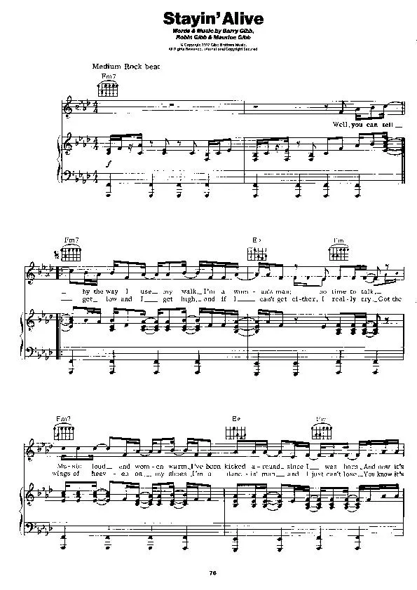 télécharger la partition d'accordéon Stayin' Alive (Rock) au format PDF