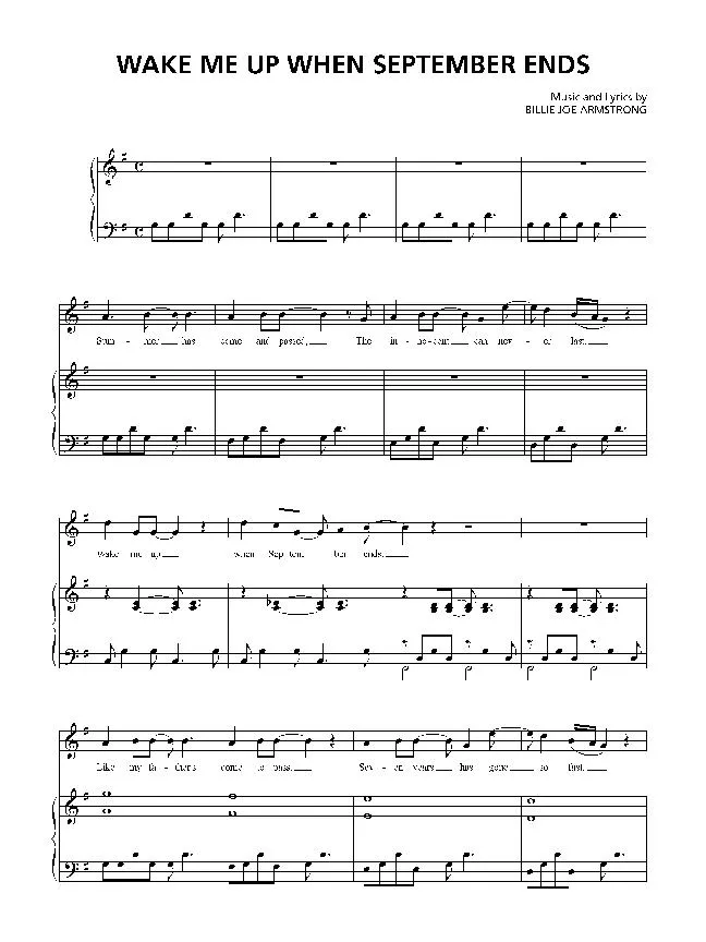 télécharger la partition d'accordéon Wake me up when september ends au format PDF
