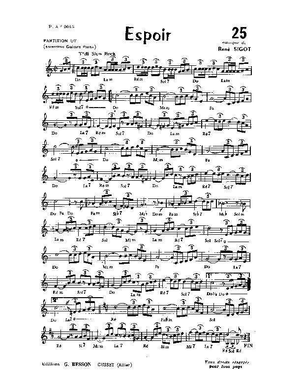 télécharger la partition d'accordéon Espoir (Slow Rock) au format PDF