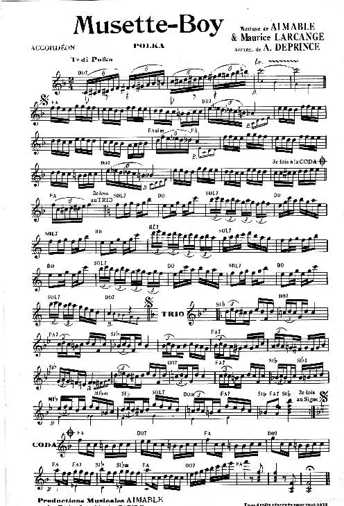 télécharger la partition d'accordéon Musette Boy (Arrangement Adolphe Deprince) (Polka) au format PDF