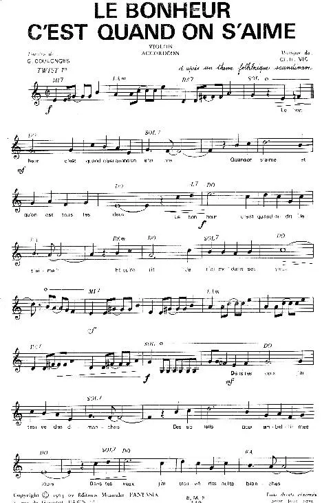 télécharger la partition d'accordéon Le bonheur c'est quand on s'aime (D'après un thème folklorique Scandinave) (Twist) au format PDF