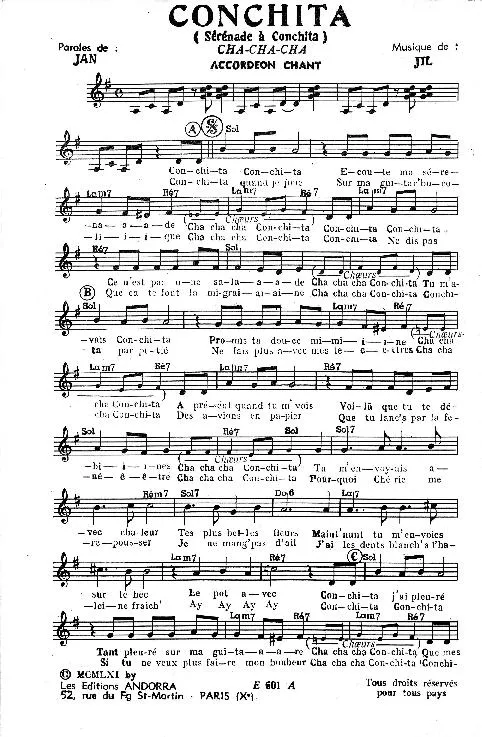 télécharger la partition d'accordéon Conchita (Sérénade à Conchita) (Cha Cha Cha) au format PDF
