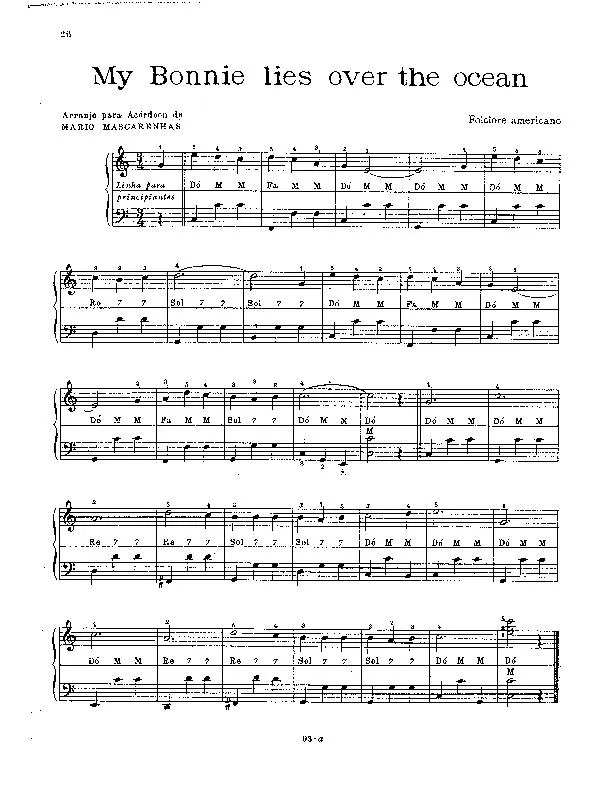 télécharger la partition d'accordéon My Bonnie lies over the océan (Arrangement Mario Mascarenhas) au format PDF