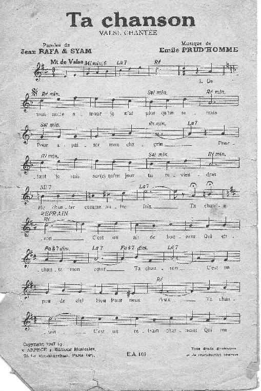 télécharger la partition d'accordéon Ta chanson (Valse Chantée) au format PDF