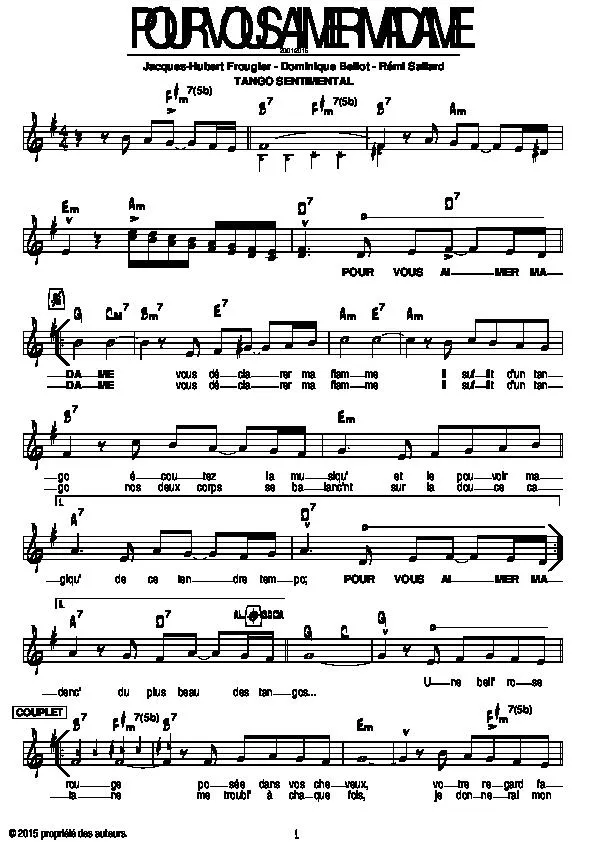 télécharger la partition d'accordéon Pour vous aimer Madame (Tango) au format PDF