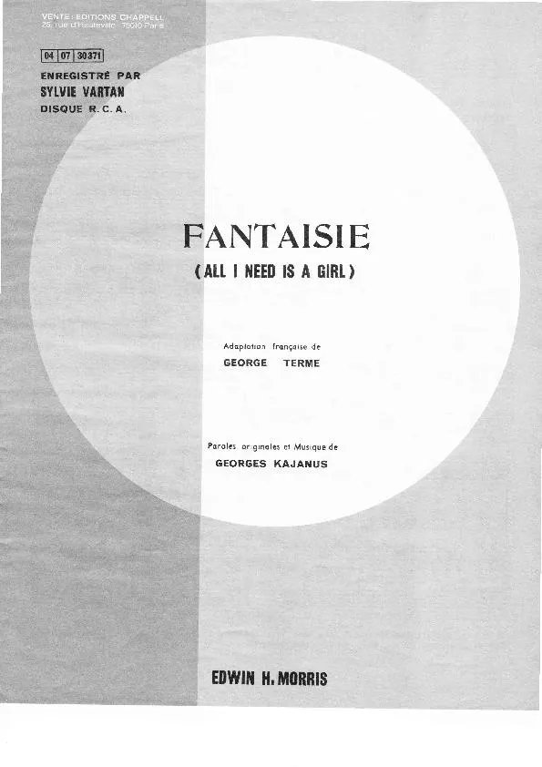 télécharger la partition d'accordéon Fantaisie (All I need is a girl) (Chant : Sylvie Vartan) au format PDF