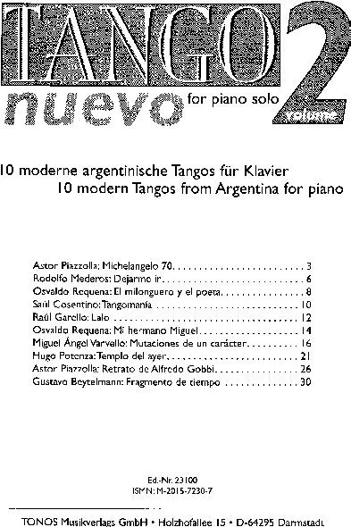 télécharger la partition d'accordéon Recueil : Tango Nuevo For Piano Solo (Volume 2) (10 Titres) au format PDF