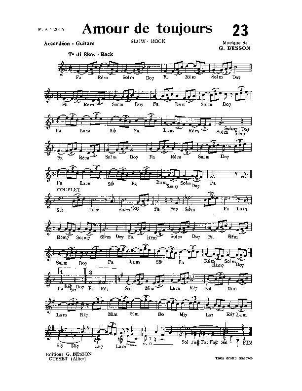 télécharger la partition d'accordéon Amour de toujours (Slow Rock) au format PDF