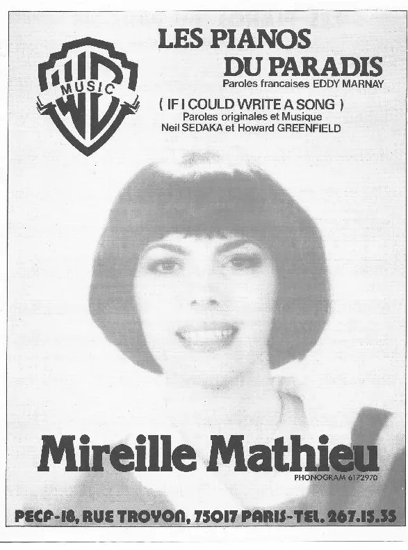 télécharger la partition d'accordéon Les pianos du paradis (If I could write a song) (Chant : Mireille Mathieu) au format PDF
