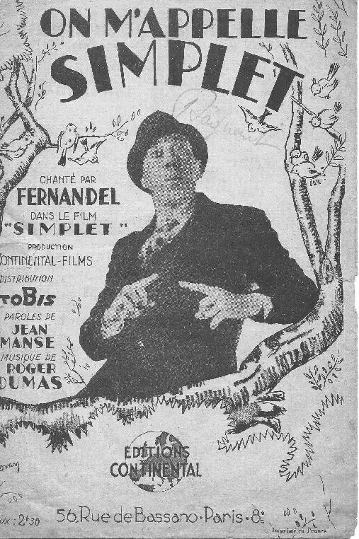 télécharger la partition d'accordéon On m'appelle Simplet (Chant : Fernandel) au format PDF