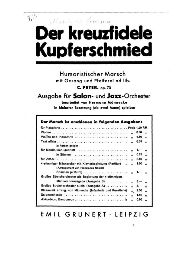 télécharger la partition d'accordéon Der kreuzfidele Kupferschmied (Marche des forgerons) (Arrangement Hermann Männecke) (Orchestration Complète) au format PDF