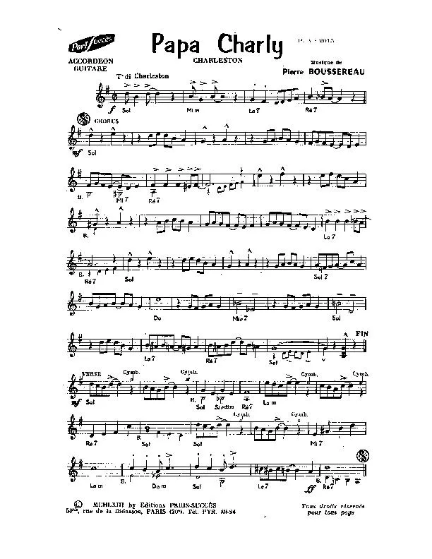 télécharger la partition d'accordéon Papa Charly (Charleston) au format PDF