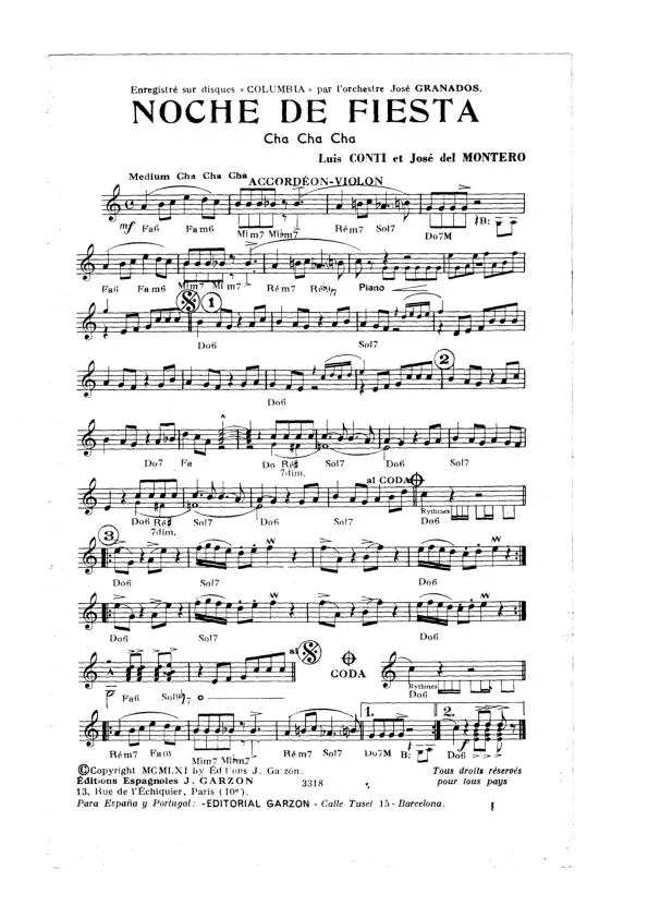 télécharger la partition d'accordéon Noche de fiesta (Cha Cha Cha) au format PDF