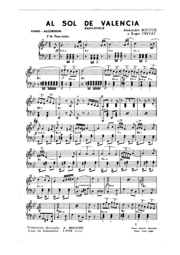 télécharger la partition d'accordéon Al sol de Valencia (Paso Doble) au format PDF