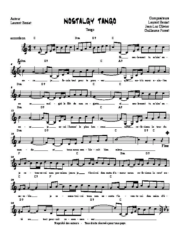 télécharger la partition d'accordéon Nostalgy Tango au format PDF