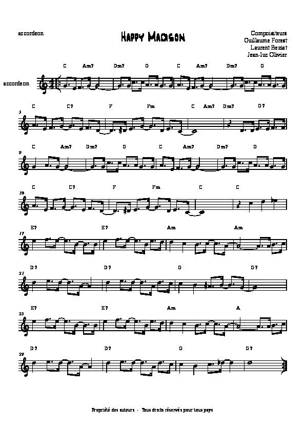 télécharger la partition d'accordéon Happy Madison au format PDF