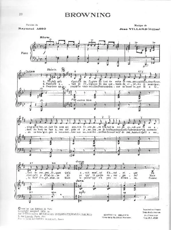 télécharger la partition d'accordéon Browning (Chant : Edith Piaf) au format PDF