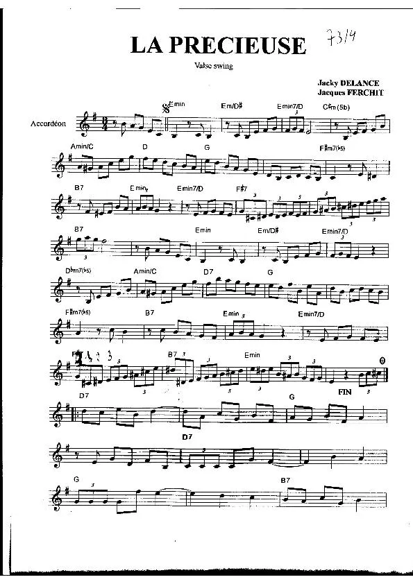 télécharger la partition d'accordéon La Précieuse (Valse Swing) au format PDF