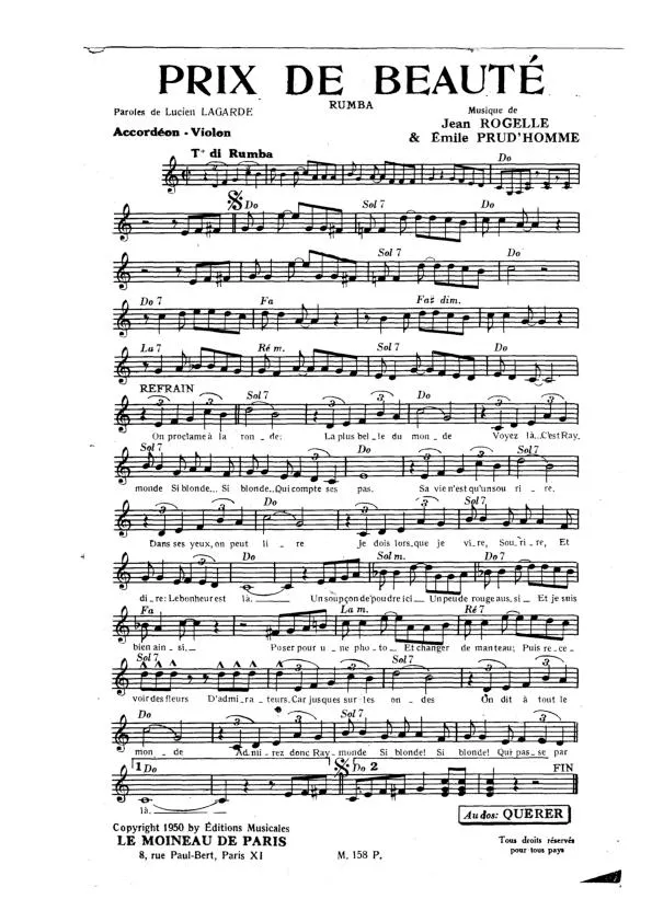 télécharger la partition d'accordéon Prix de beauté (Rumba) au format PDF