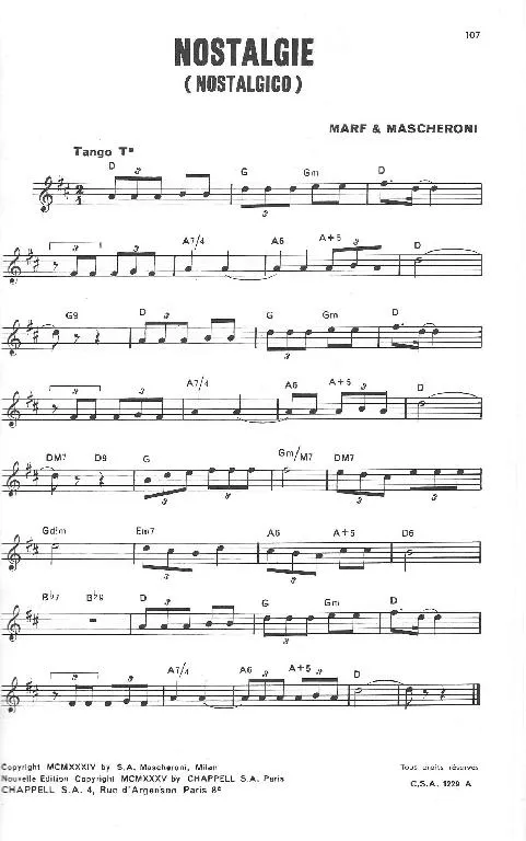 télécharger la partition d'accordéon Nostalgie (Nostalgico) (Tango) au format PDF