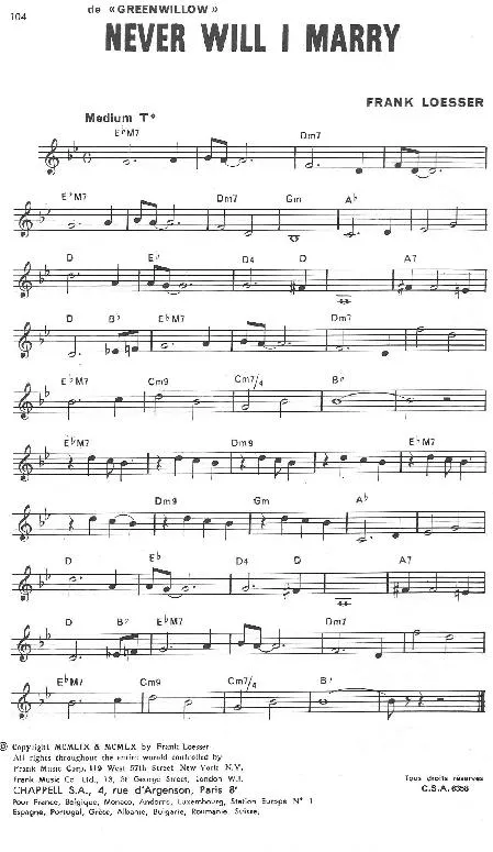 télécharger la partition d'accordéon Never Will I Marry (De : Greenwillow) au format PDF