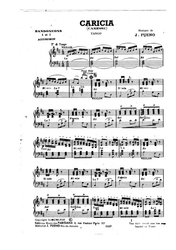 télécharger la partition d'accordéon Caricia (Caresse) (Tango) au format PDF