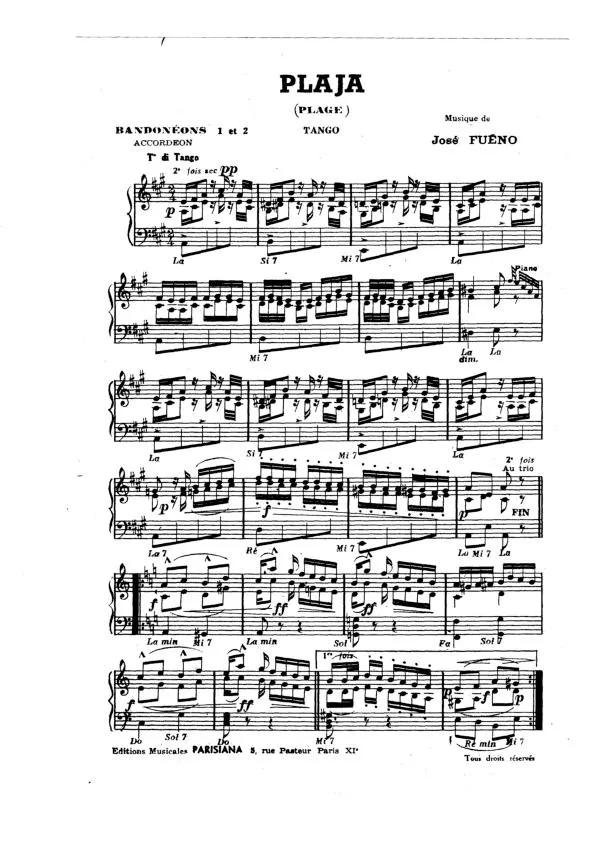 télécharger la partition d'accordéon Plaja (Plage) (Tango) au format PDF