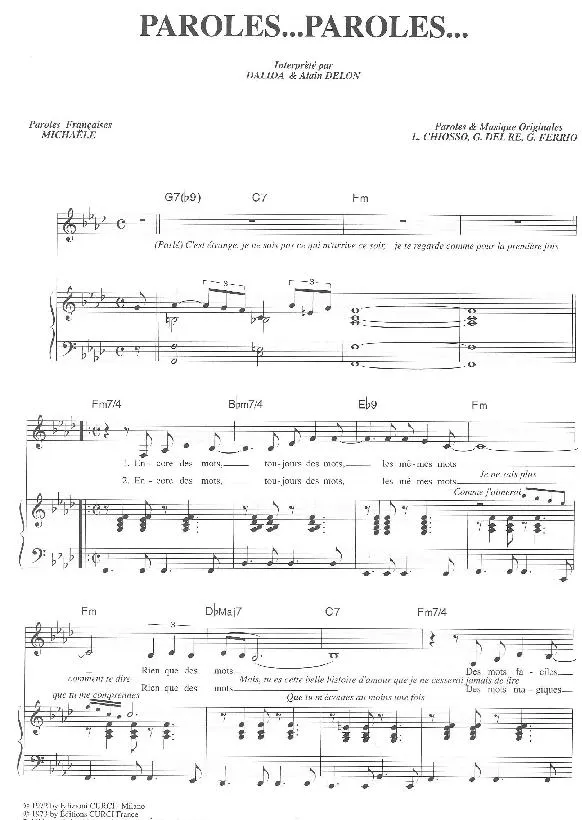 télécharger la partition d'accordéon Paroles Paroles (Chant : Dalida et Alain Delon) au format PDF