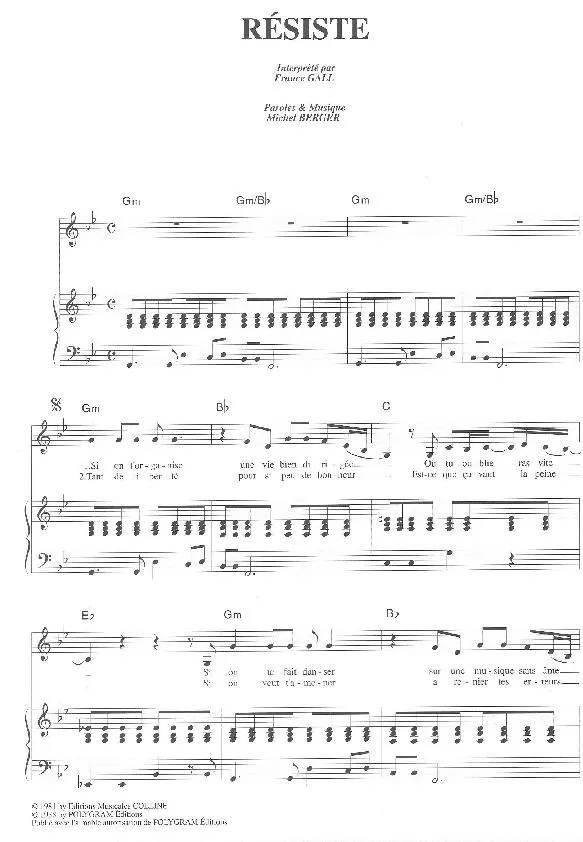 télécharger la partition d'accordéon Résiste (Chant : France Gall) au format PDF